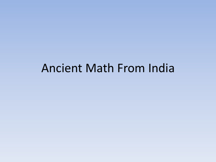 ancient math from india the vedic age
