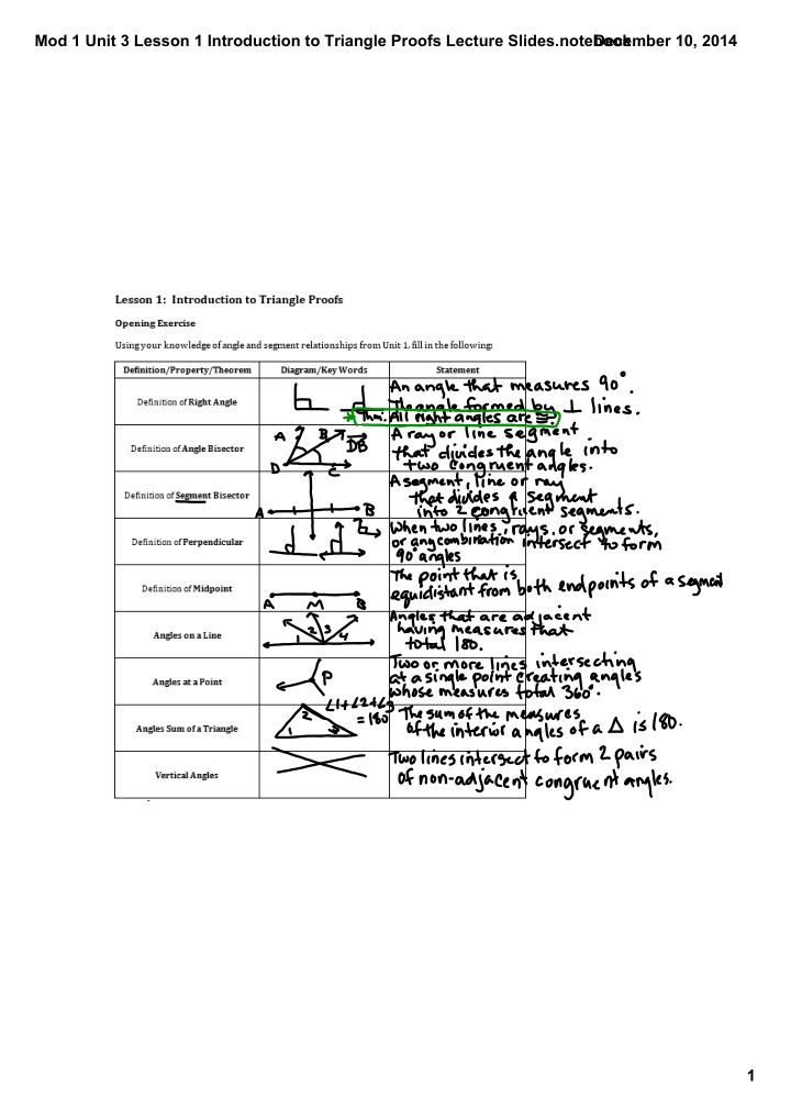 mod 1 unit 3 lesson 1 introduction to triangle proofs