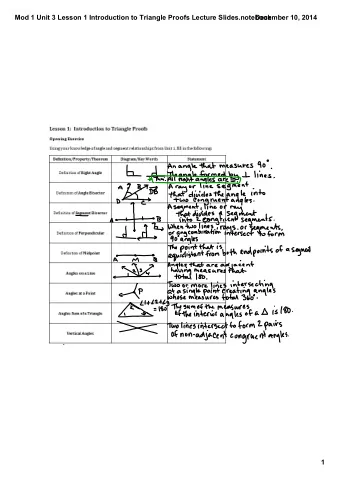 Mod 1 Unit 3 Lesson 1 Introduction to Triangle Proofs Lecture Slides.notebook  December 10, 2014  1