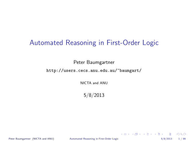 automated reasoning in first order logic