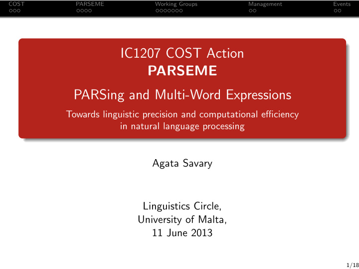 ic1207 cost action parseme parsing and multi word