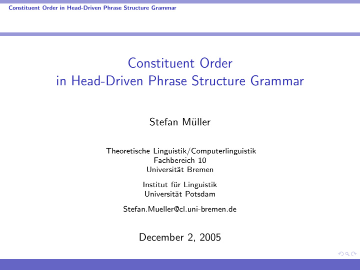 constituent order in head driven phrase structure grammar