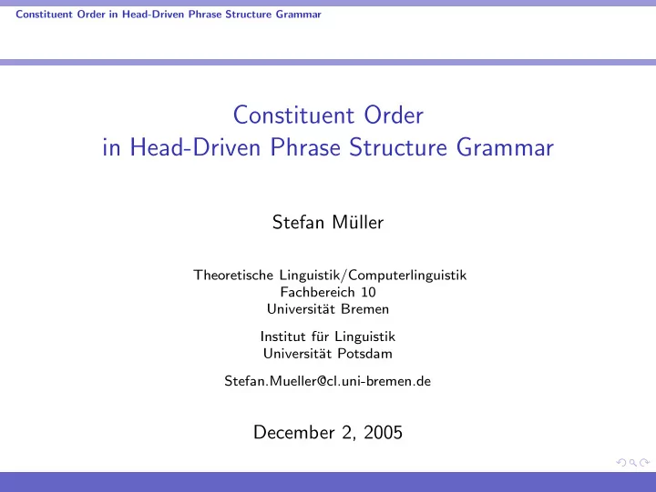 constituent order in head driven phrase structure grammar