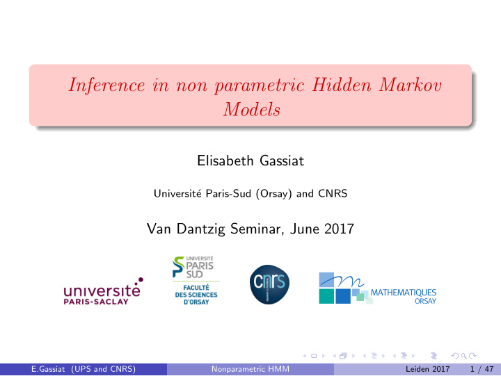 inference in non parametric hidden markov models