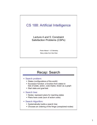 Recap: Search  Search problem:  States (configurations of the world)  Successor