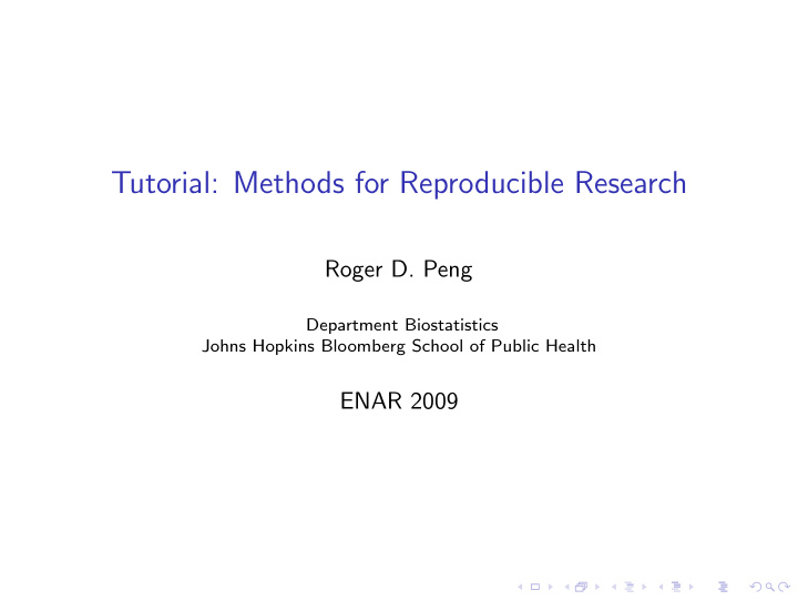 tutorial methods for reproducible research