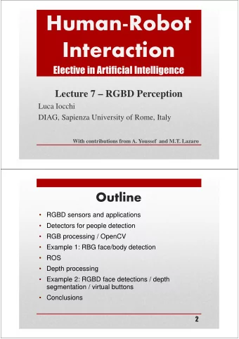 Human-Robot  Interaction  Elective in Artificial Intelligence  Lecture 7  RGBD Perception  Luca