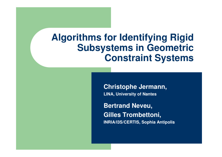 algorithms for identifying rigid subsystems in geometric