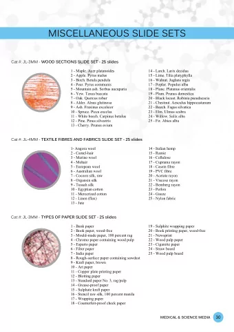 MISCELLANEOUS SLIDE SETS Cat #: JL-3MM - WOOD SECTIONS SLIDE SET - 25 slides  1 - Maple. Acer