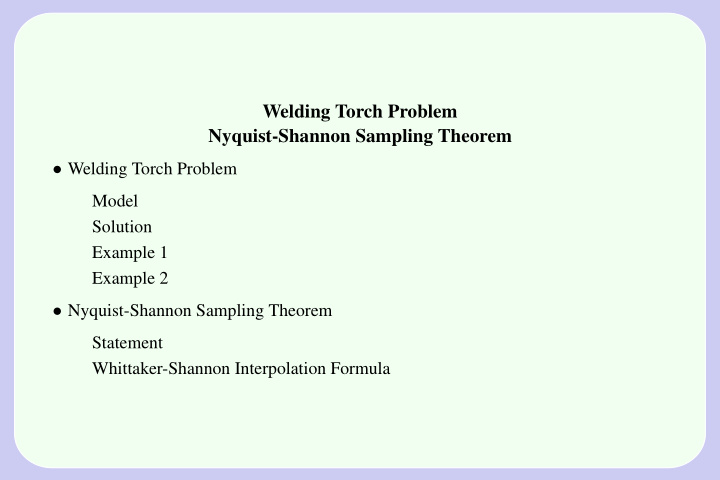 welding torch problem nyquist shannon sampling theorem