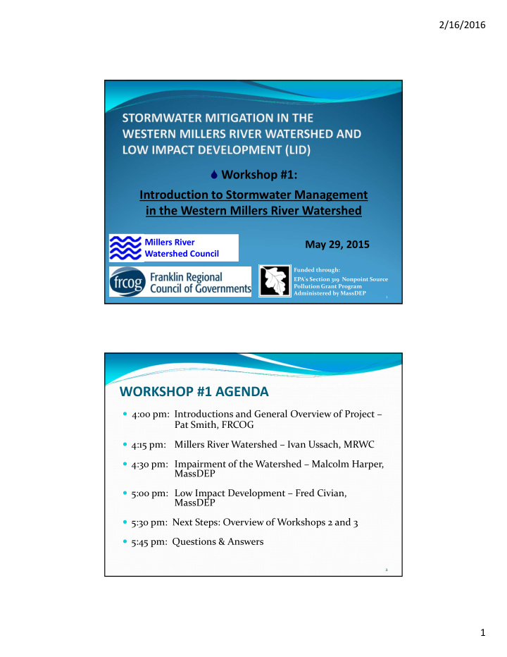 workshop 1 agenda
