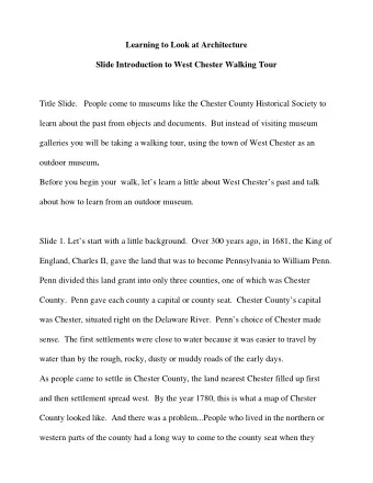 Learning to Look at Architecture  Slide Introduction to West Chester Walking Tour  Title Slide.