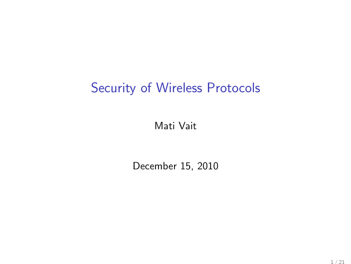 security of wireless protocols
