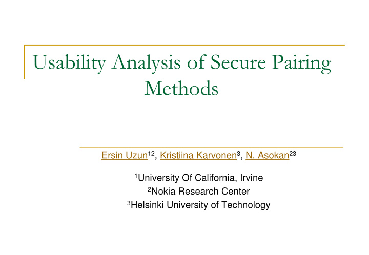 usability analysis of secure pairing methods