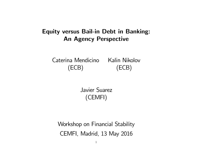 equity versus bail in debt in banking an agency