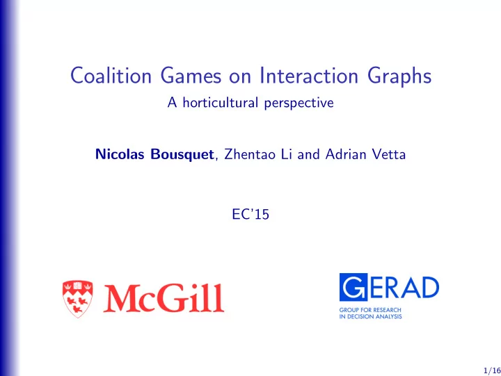 coalition games on interaction graphs