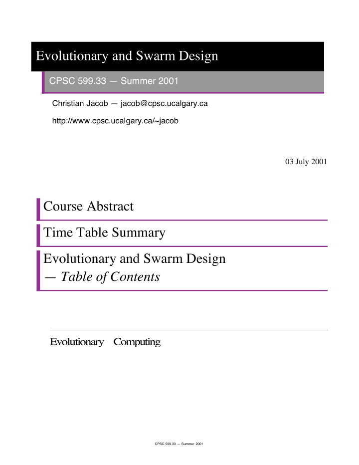 evolutionary and swarm design