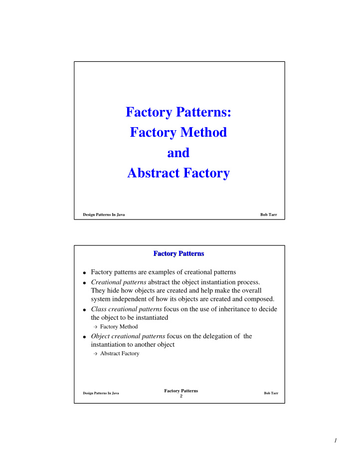 factory patterns factory method and abstract factory