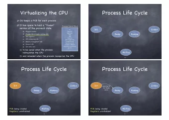 Process Life Cycle  Virtualizing the CPU OS keeps a PCB for each process  It has space to hold a