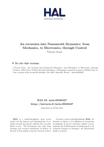 Mechanics, to Electronics, through Control  An excursion into Nonsmooth Dynamics: from  publics ou