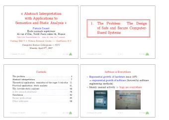 Abstract Interpretation  with Applications to  Semantics and Static Analysis   1.  The