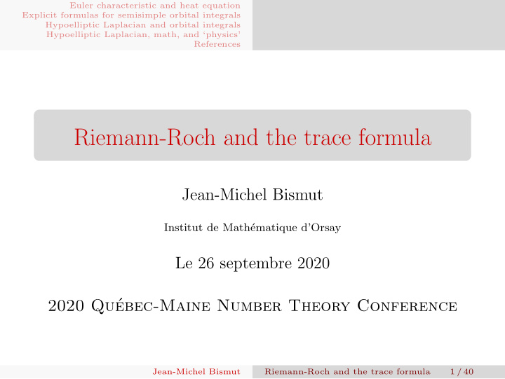 riemann roch and the trace formula