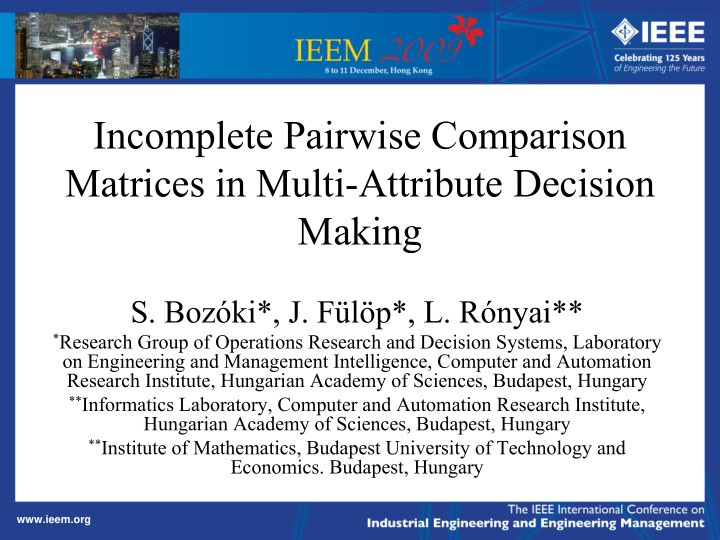 incomplete pairwise comparison matrices in multi