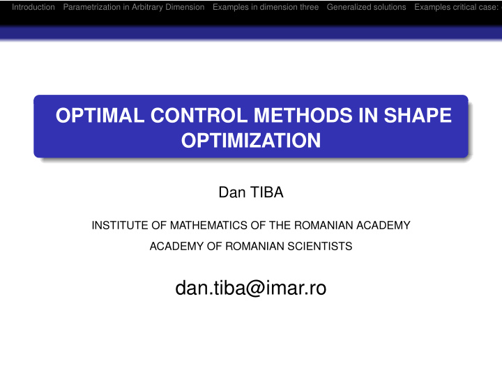 optimal control methods in shape optimization