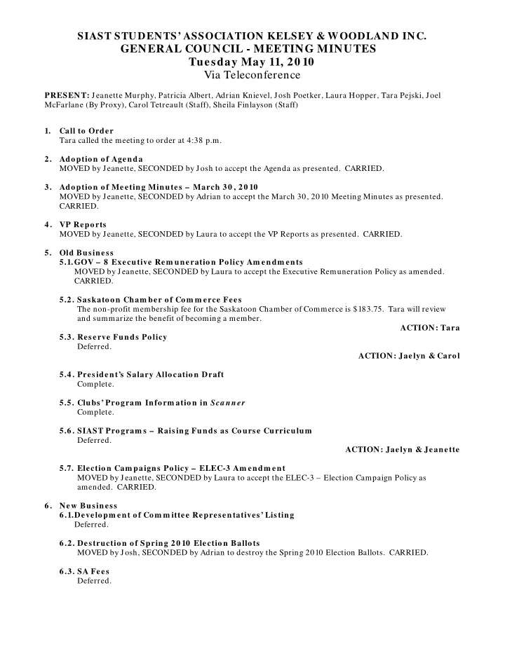 general council meeting minutes tuesday may 11 20 10