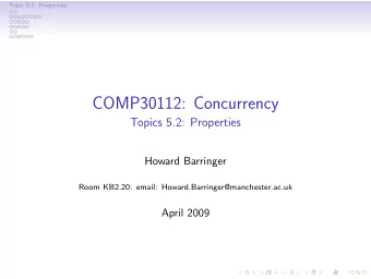 COMP30112: Concurrency  Topics 5.2: Properties  Howard Barringer  Room KB2.20: email: