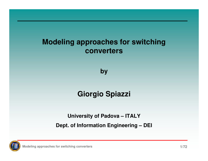 modeling approaches for switching converters