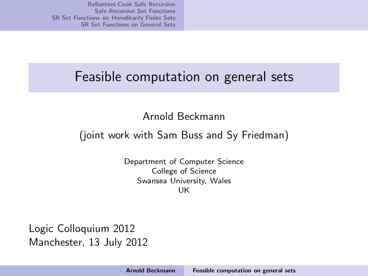feasible computation on general sets