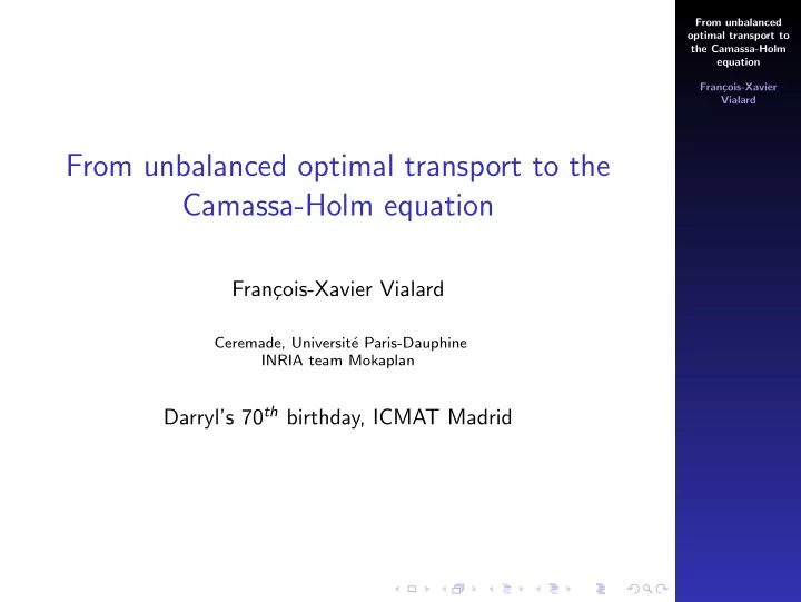 from unbalanced optimal transport to the camassa holm