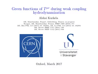 Green functions of T  during weak coupling  hydrodynamization  Aleksi Kurkela  AK,