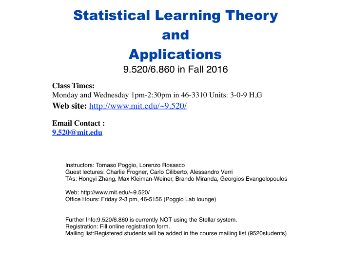 statistical learning theory and applications