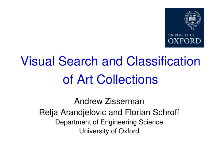 visual search and classification of art collections