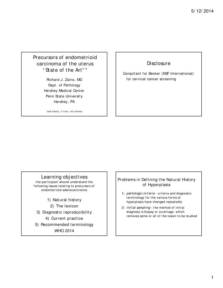 precursors of endometrioid disclosure carcinoma of the