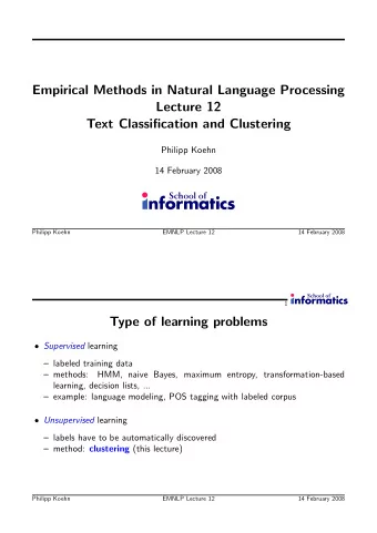 Empirical Methods in Natural Language Processing  Lecture 12  Text Classification and Clustering