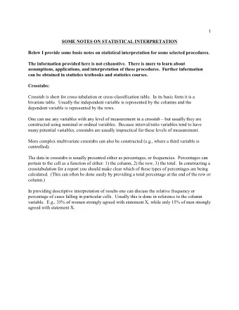 1  SOME NOTES ON STATISTICAL INTERPRETATION  Below I provide some basic notes on statistical