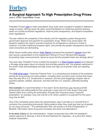 A Surgical Approach To High Prescription Drug Prices  June 4, 2018 | Grace-Marie Turner  President