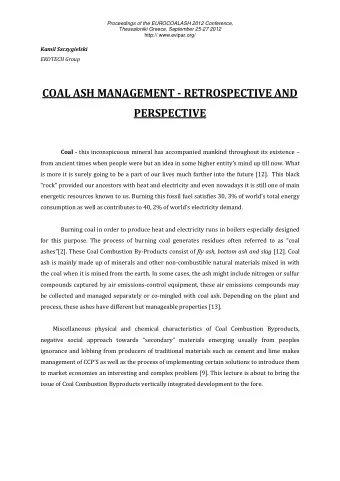 COAL ASH MANAGEMENT - RETROSPECTIVE AND  PERSPECTIVE Coal - this inconspicuous mineral has