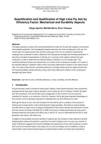 Quantification and Qualification of High Lime Fly Ash by Efficiency Factor: Mechanical and
