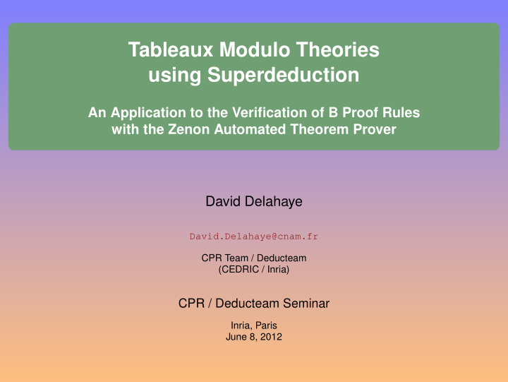 tableaux modulo theories using superdeduction