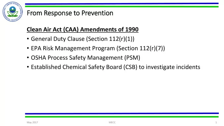 from om r respon onse to p o prevention on