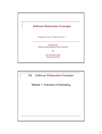 Software Estimation Concepts Seagull Systems Analysis Series TM  Presented for  BlueCross