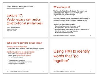 Using PMI to identify  Distributional (Vector-space) semantics: Measure the semantic similarity of