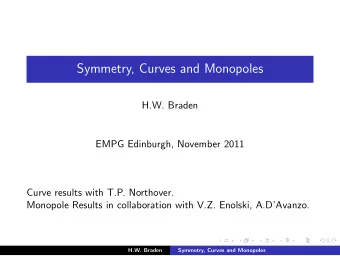 Symmetry, Curves and Monopoles  H.W. Braden  EMPG Edinburgh, November 2011  Curve results with T.P.