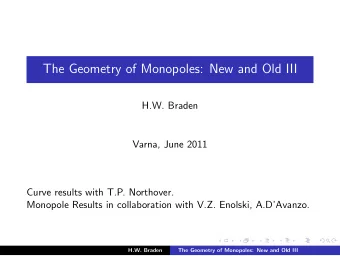 The Geometry of Monopoles: New and Old III  H.W. Braden  Varna, June 2011  Curve results with T.P.
