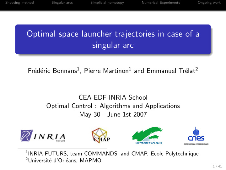 optimal space launcher trajectories in case of a singular