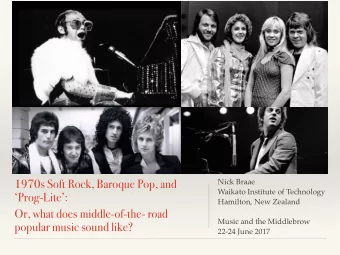 1970s Soft Rock, Baroque Pop, and  Nick Braae  Waikato Institute of Technology  Prog-Lite: